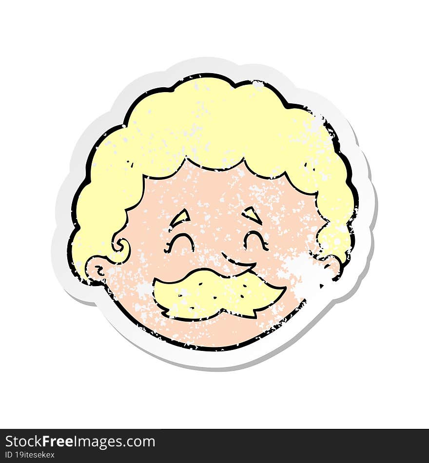 retro distressed sticker of a cartoon man with mustache