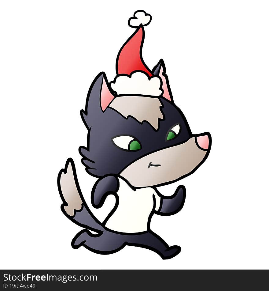 friendly gradient cartoon of a wolf wearing santa hat