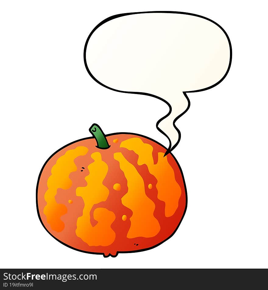 cartoon melon with speech bubble in smooth gradient style