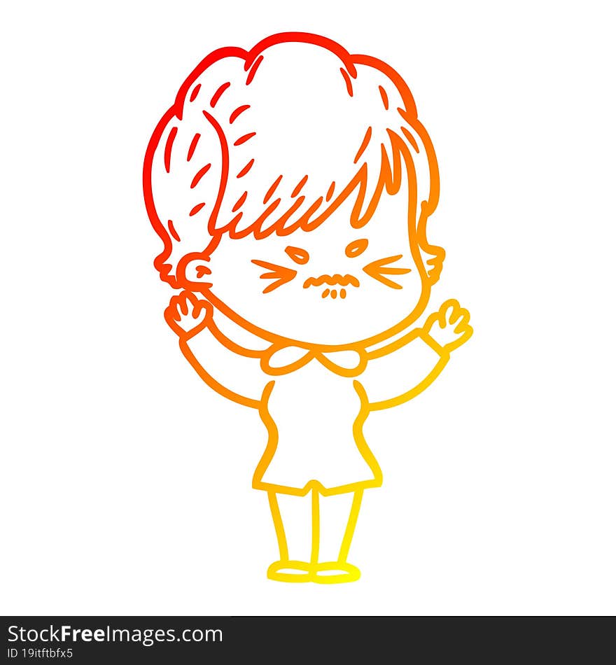 warm gradient line drawing of a cartoon frustrated woman