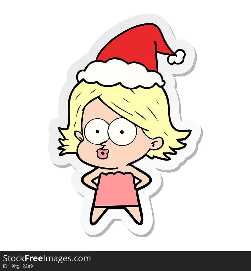 sticker cartoon of a girl pouting wearing santa hat