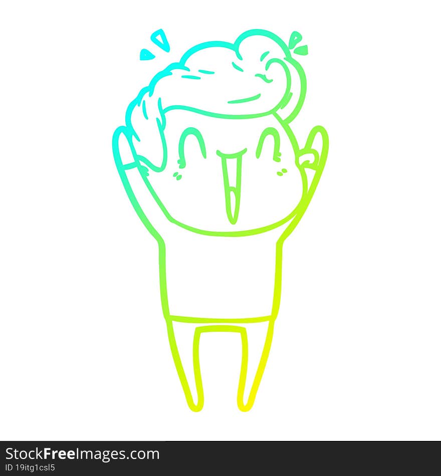 cold gradient line drawing of a cartoon excited man