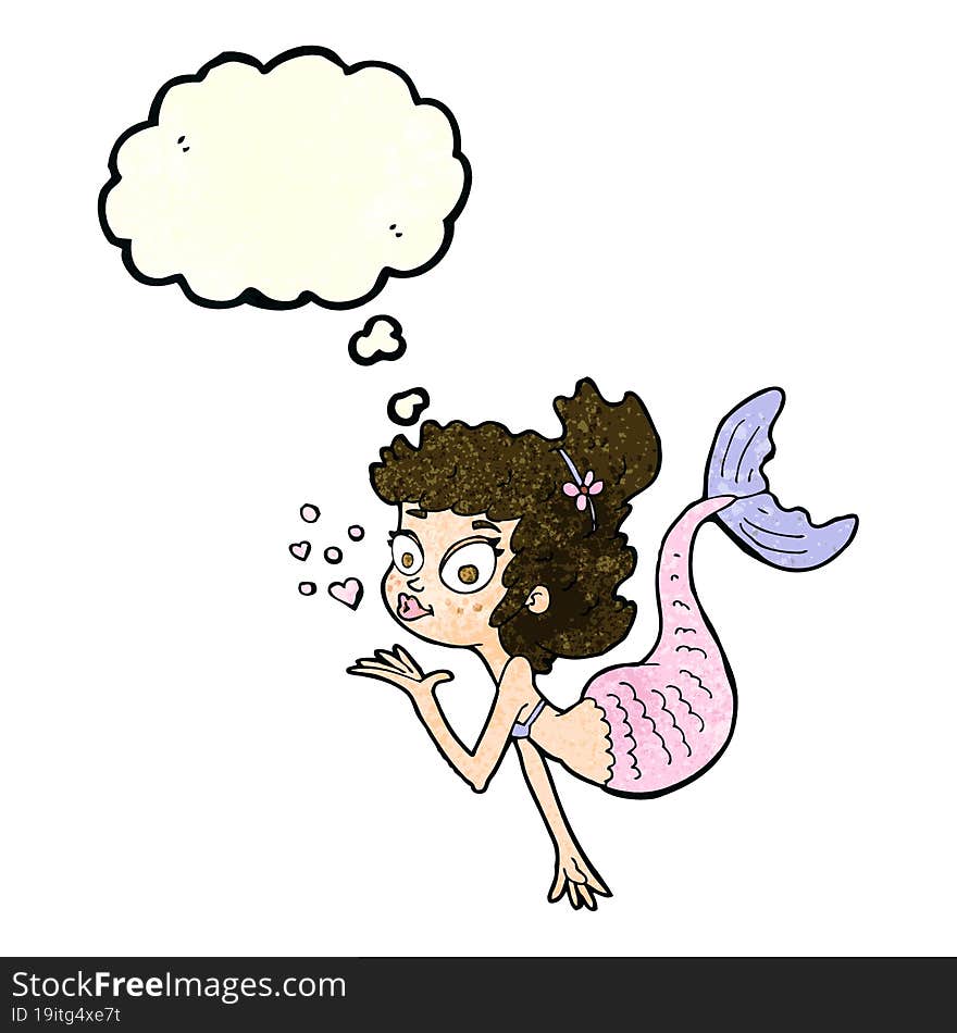 cartoon pretty mermaid with thought bubble