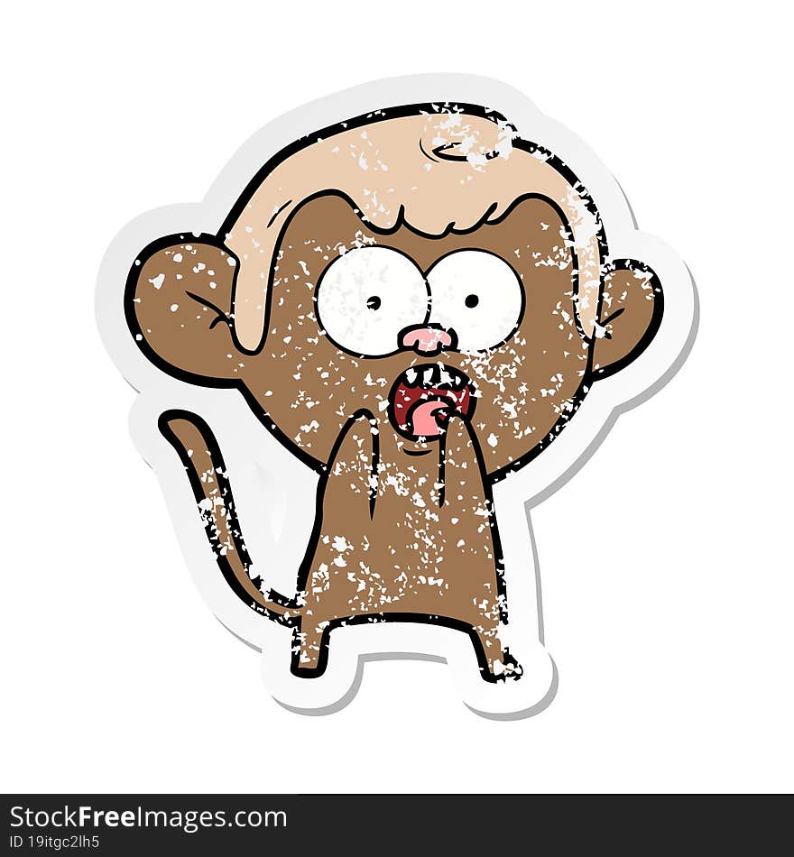 distressed sticker of a cartoon shocked monkey