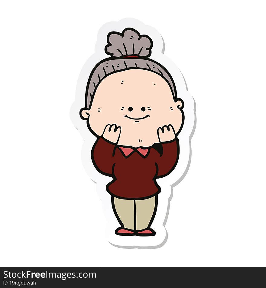 sticker of a cartoon happy old woman