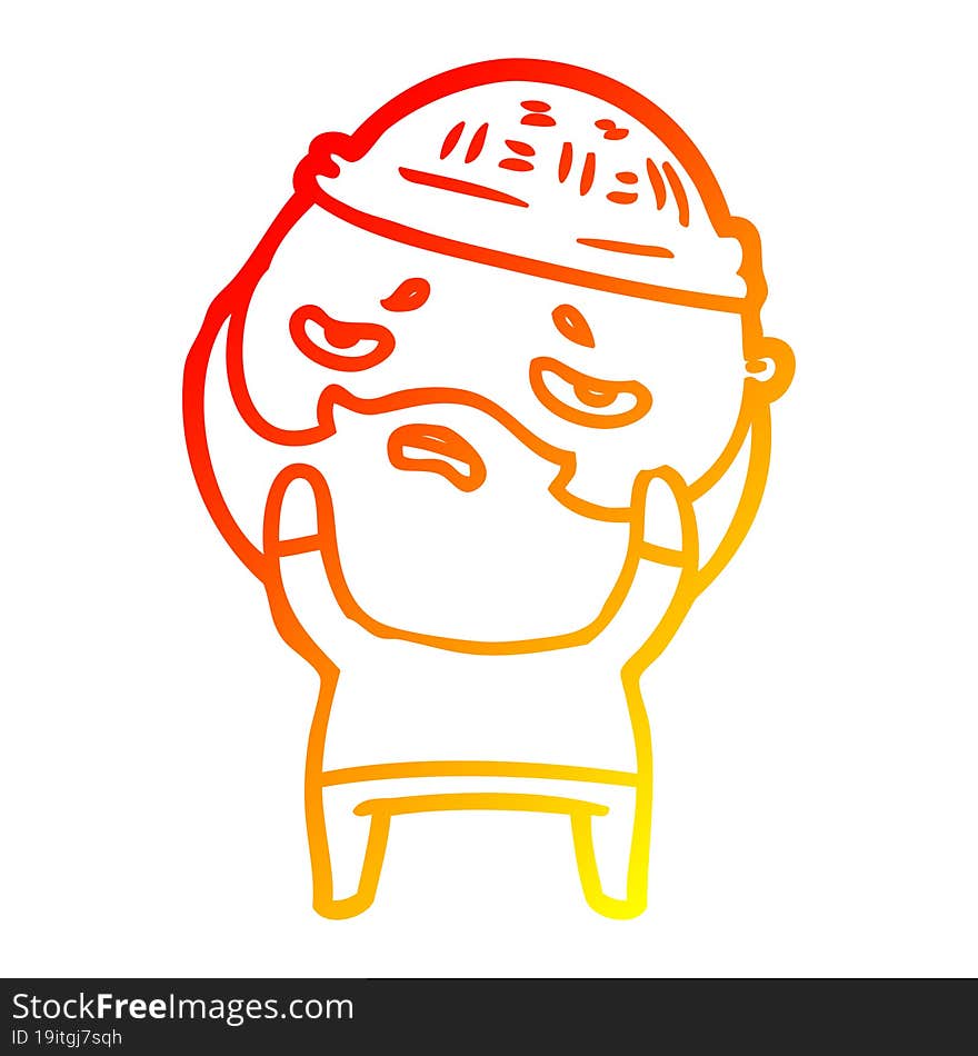 Warm Gradient Line Drawing Cartoon Worried Man With Beard