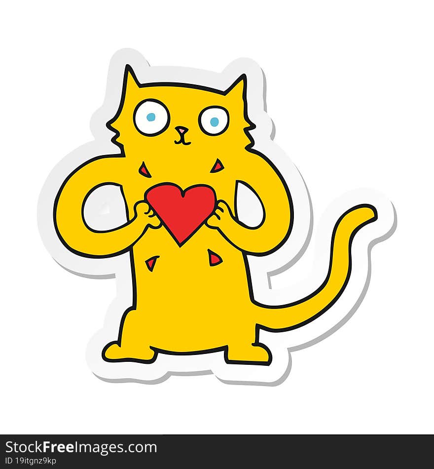 sticker of a cartoon cat with love heart