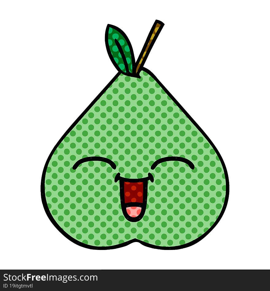 comic book style cartoon of a green pear