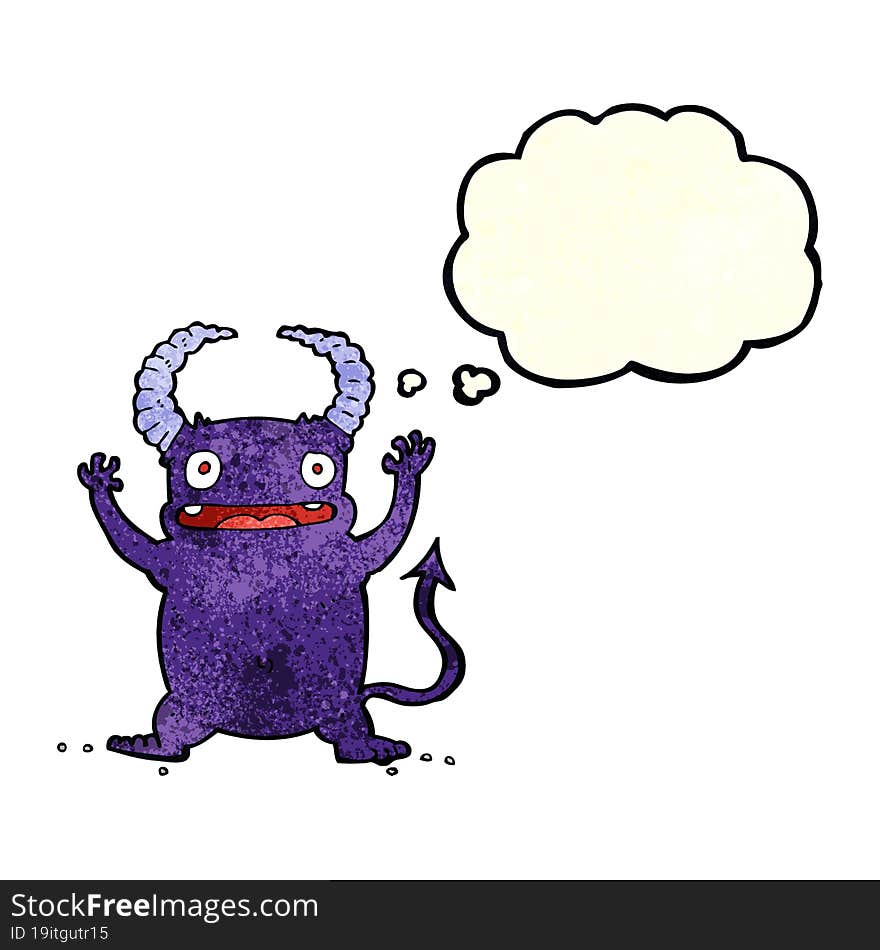 cartoon little devil with thought bubble