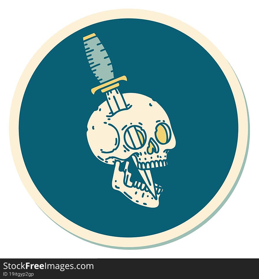 tattoo style sticker of a skull and dagger