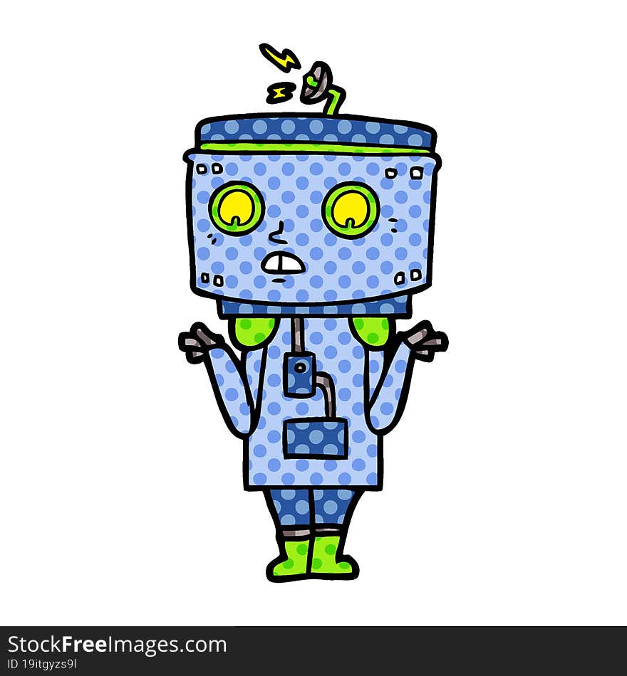 cartoon robot shrugging. cartoon robot shrugging