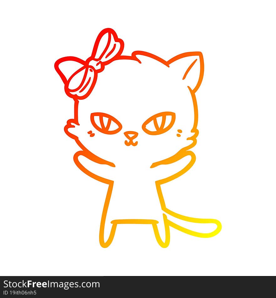 warm gradient line drawing of a cute cartoon cat