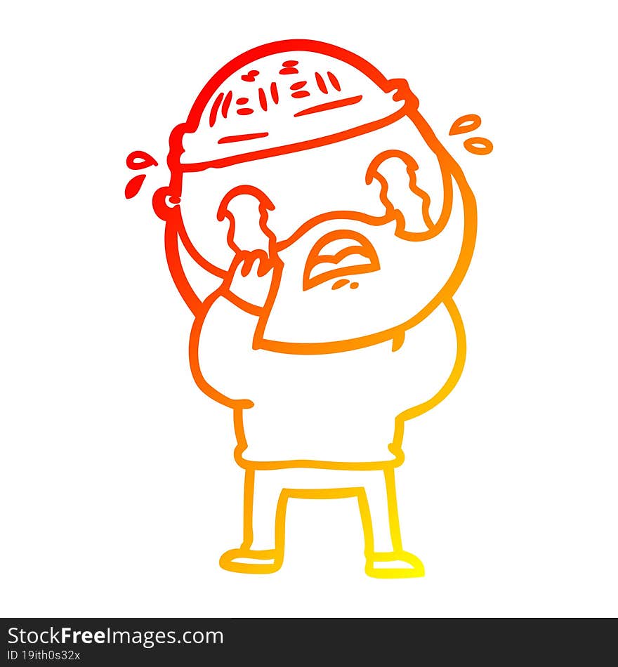 warm gradient line drawing cartoon bearded man crying