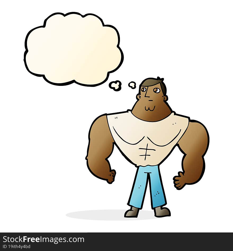 cartoon body builder with thought bubble