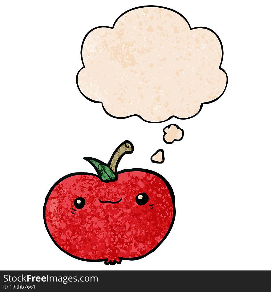 cartoon apple and thought bubble in grunge texture pattern style