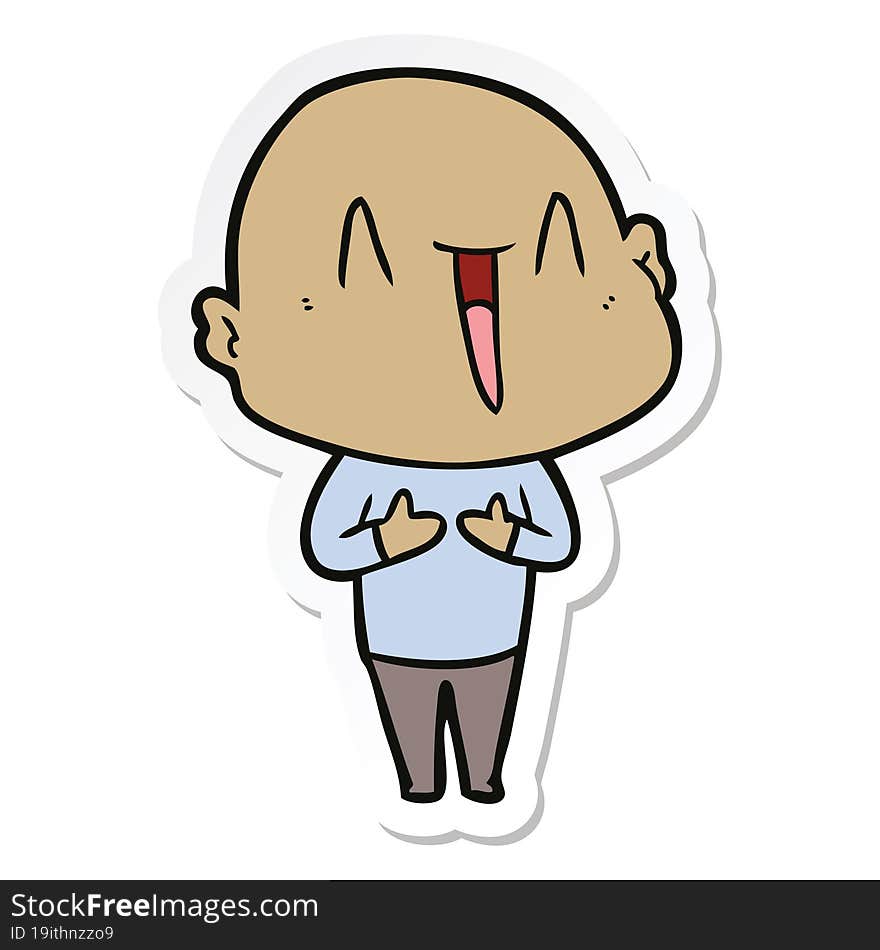 Sticker Of A Happy Cartoon Bald Man