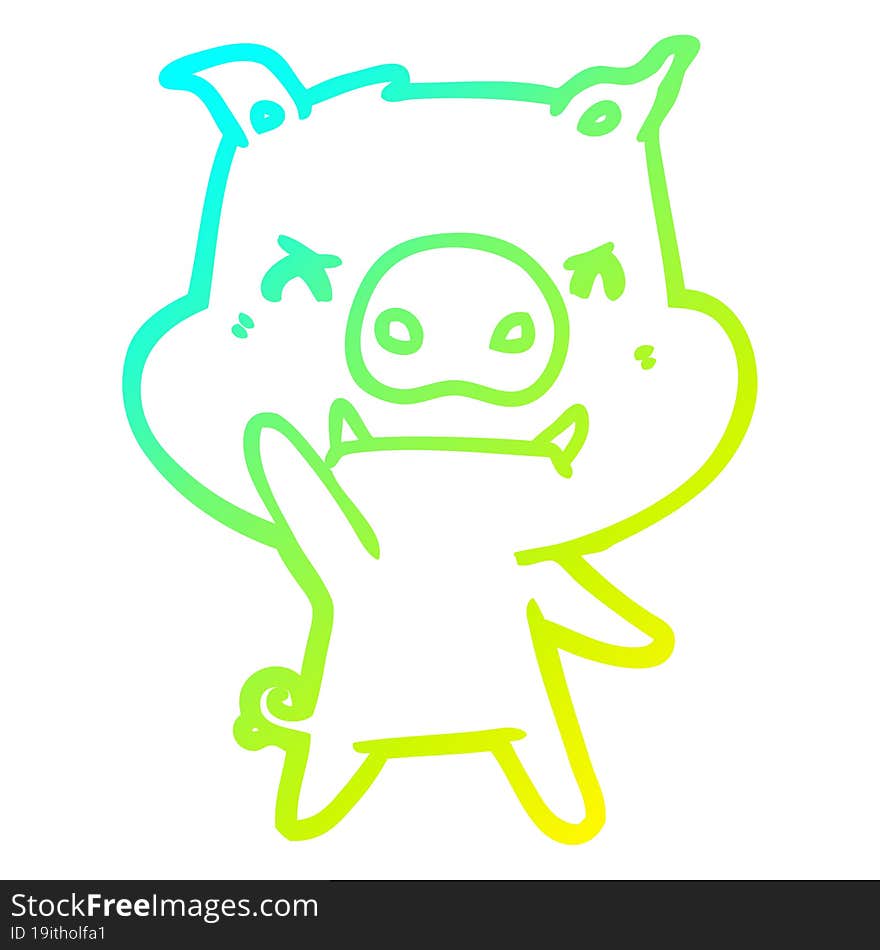 Cold Gradient Line Drawing Angry Cartoon Pig