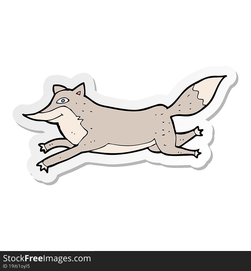 sticker of a cartoon happy wolf running