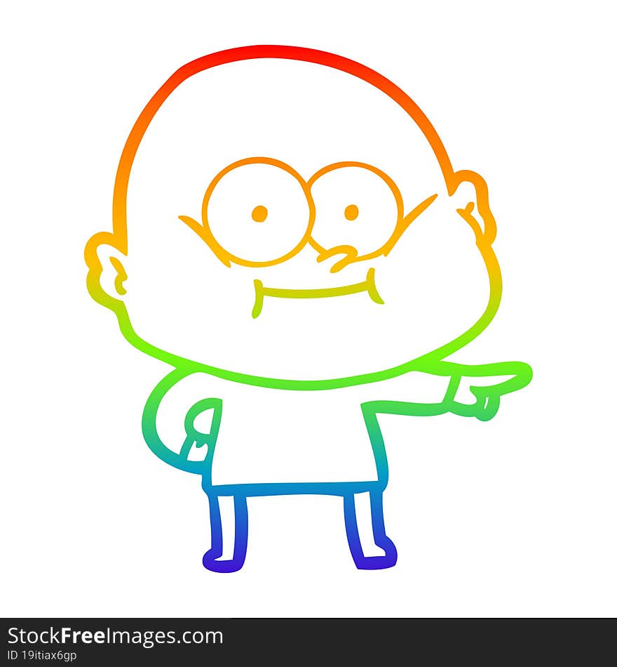 rainbow gradient line drawing cartoon bald man staring