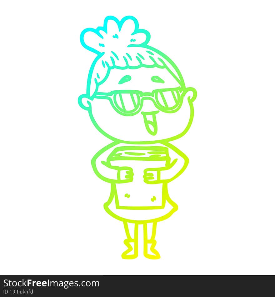 cold gradient line drawing cartoon happy woman wearing spectacles