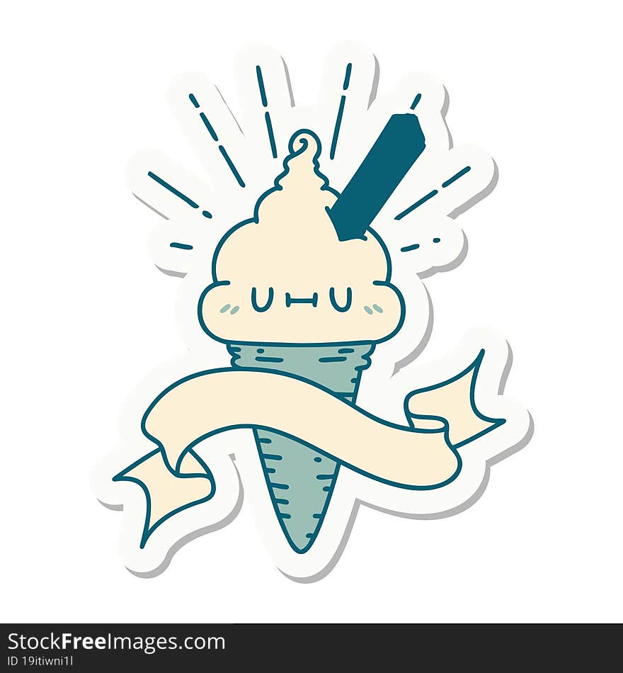 sticker of tattoo style ice cream character