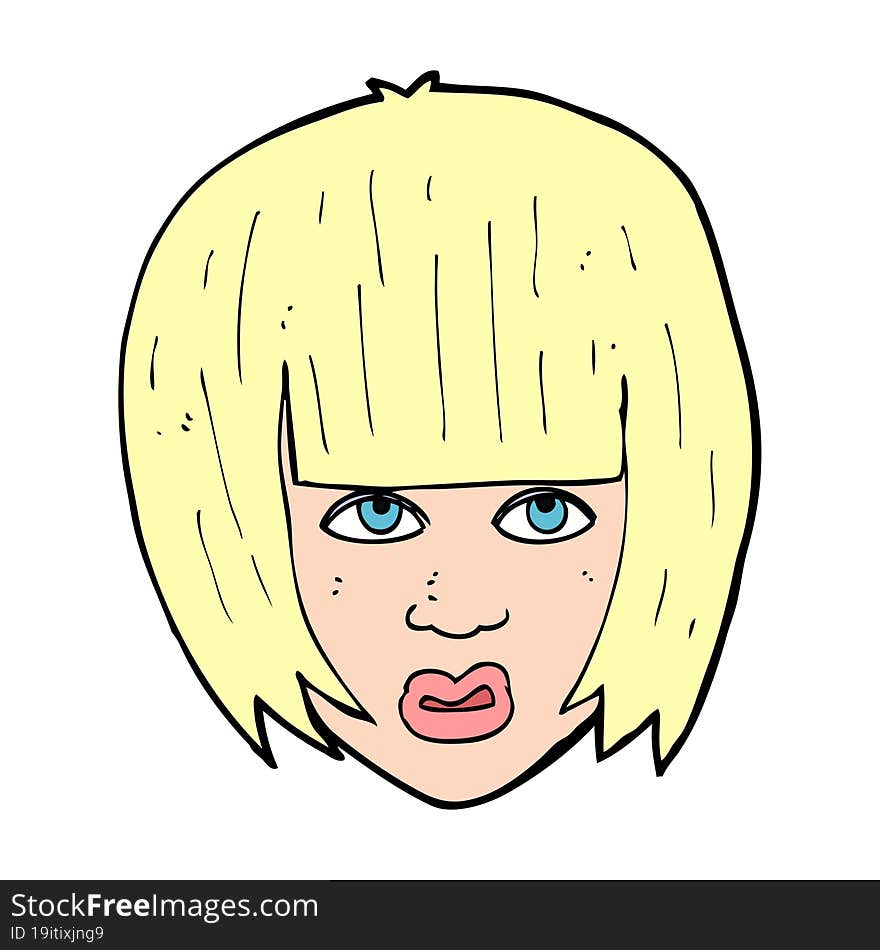 cartoon annoyed girl with big hair