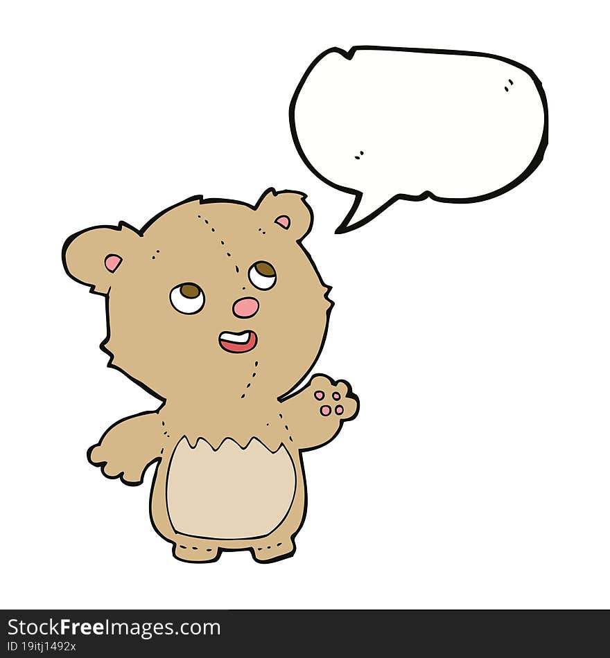 cartoon happy little teddy bear with speech bubble