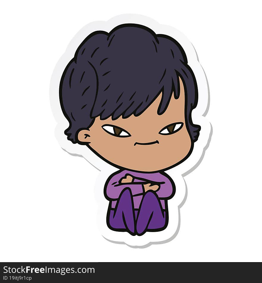 sticker of a cartoon happy woman