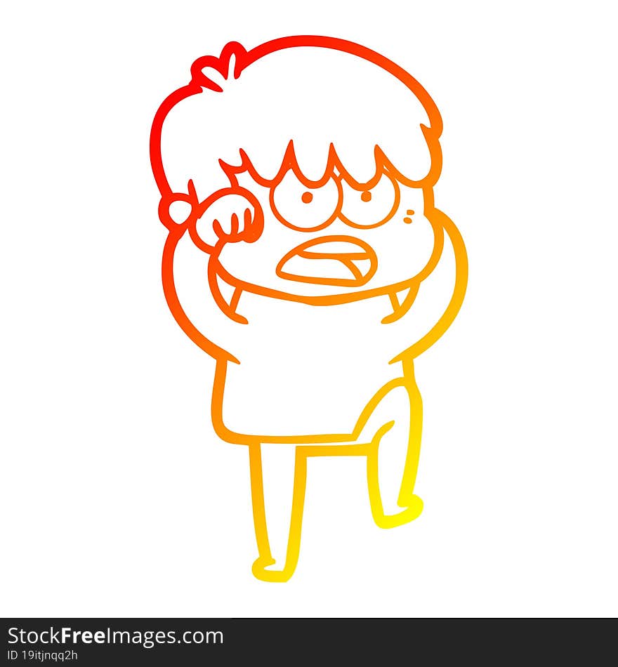 Warm Gradient Line Drawing Worried Cartoon Boy