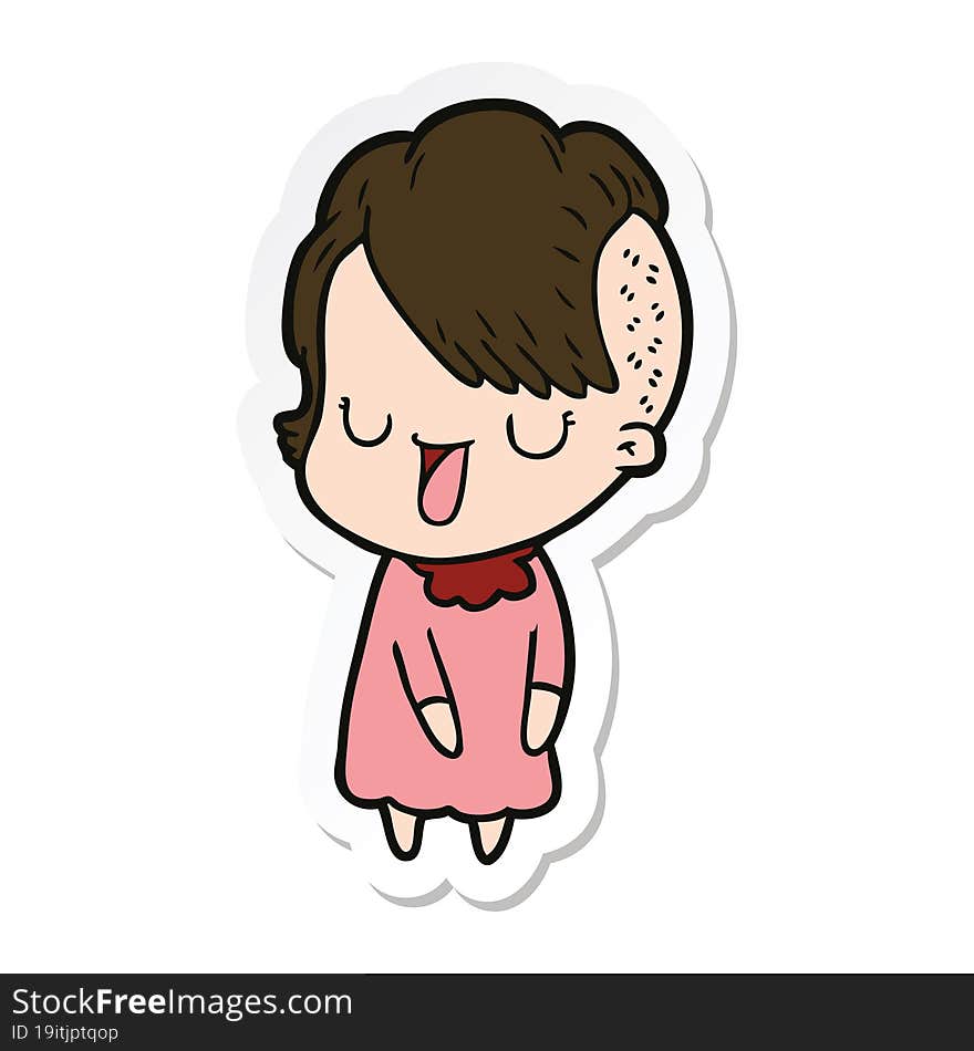 Sticker Of A Cute Cartoon Girl With Hipster Haircut