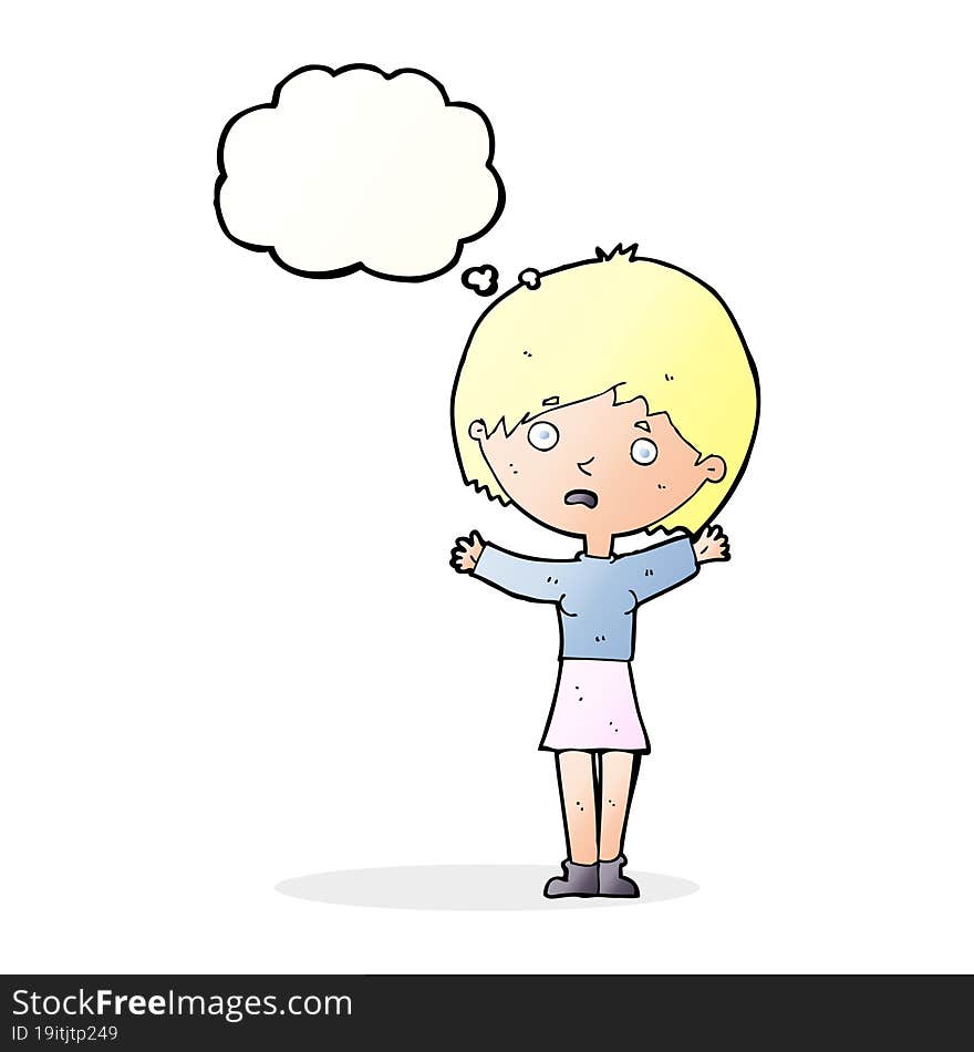 cartoon worried woman with thought bubble