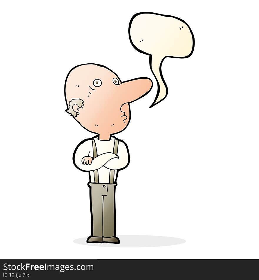 cartoon old man with folded arms with speech bubble