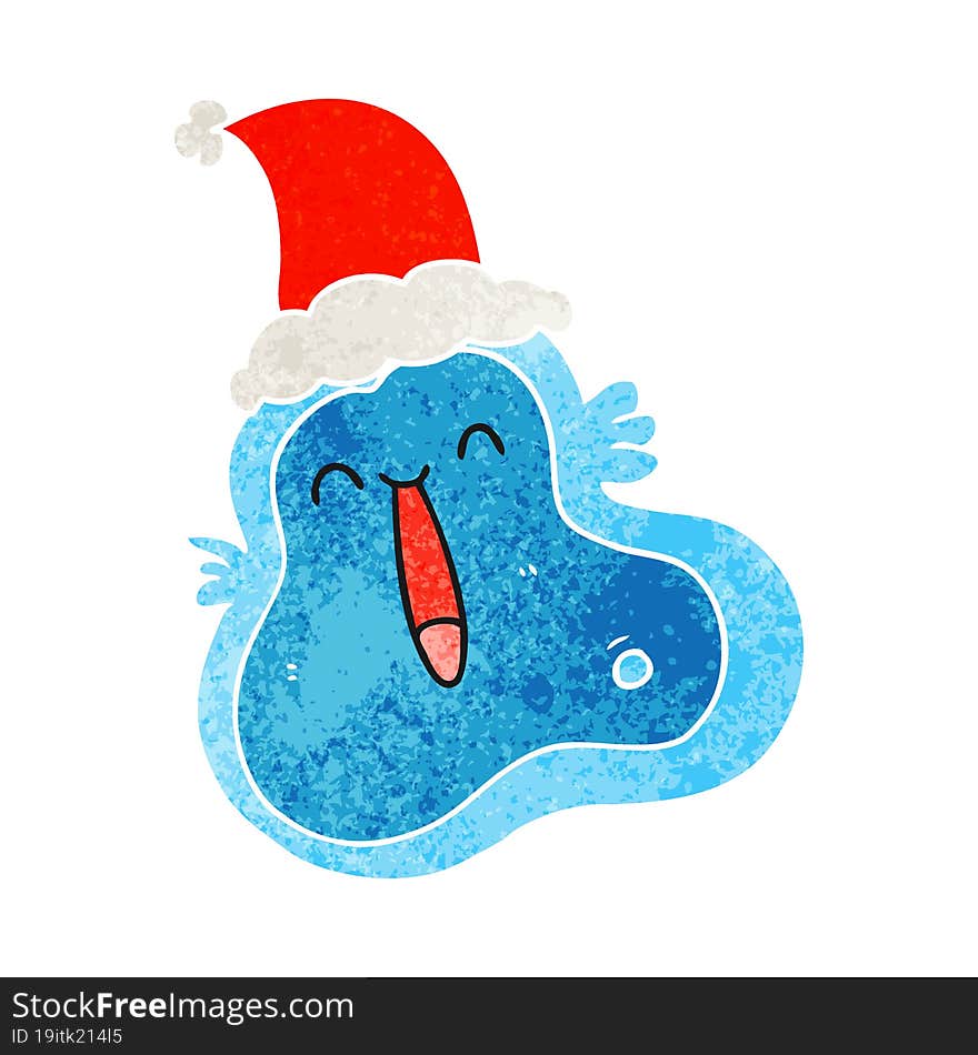 Retro Cartoon Of A Germ Wearing Santa Hat