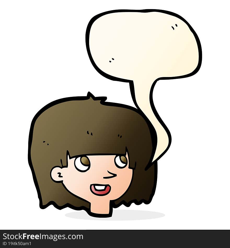 cartoon happy female face with speech bubble