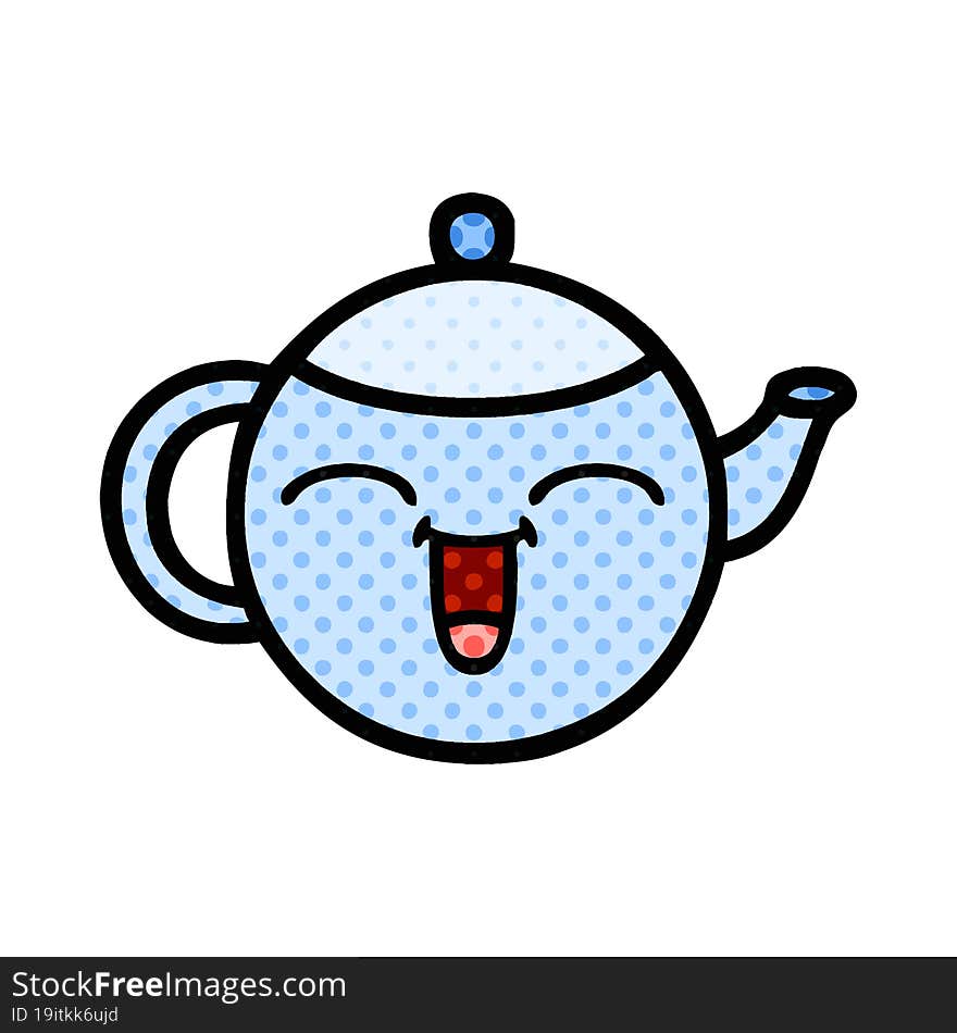 comic book style cartoon happy teapot