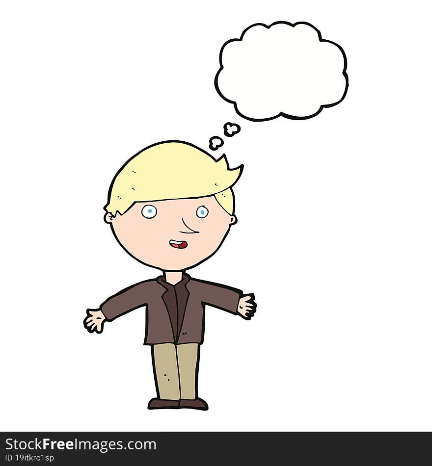 cartoon man in casual jacket with thought bubble