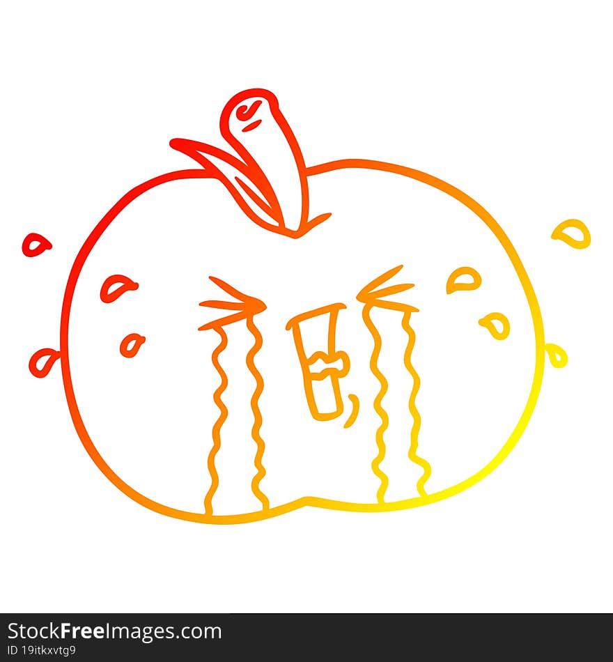 Warm Gradient Line Drawing Cartoon Apple Crying