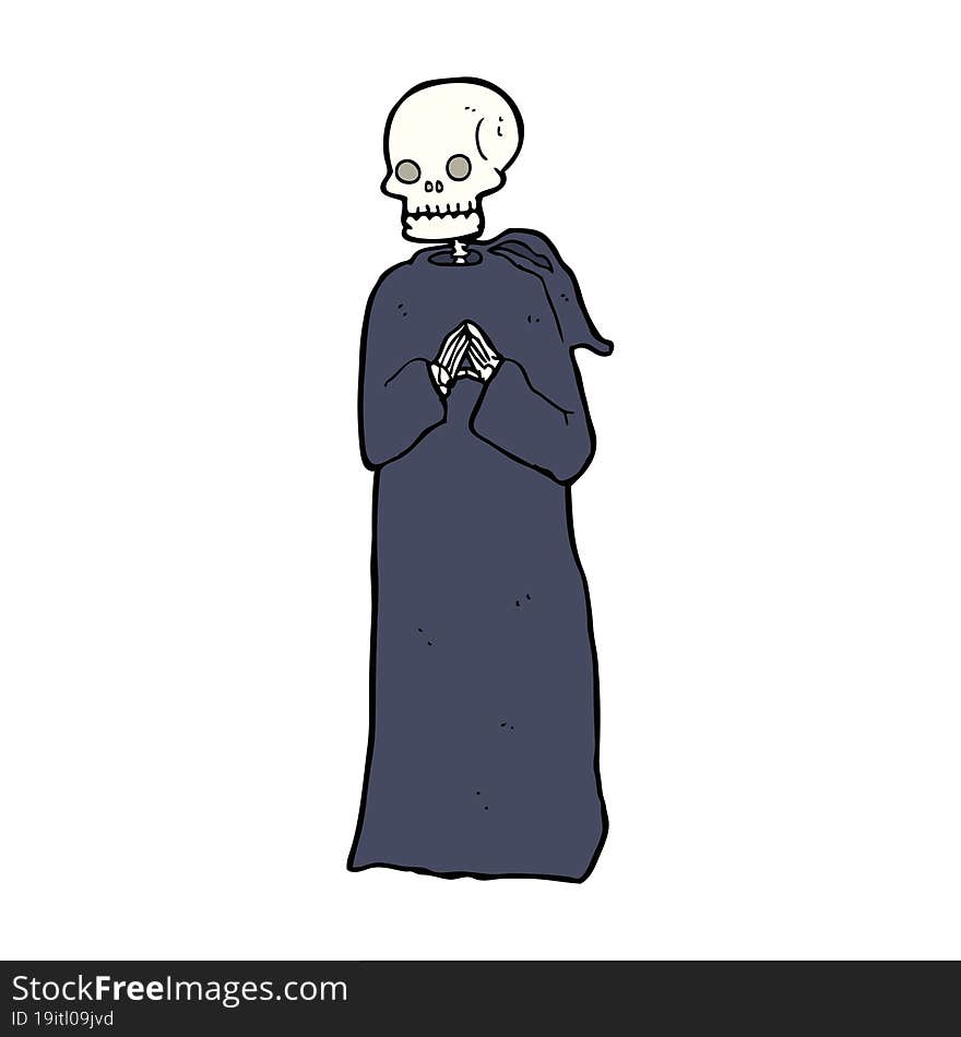 cartoon skeleton in black robe