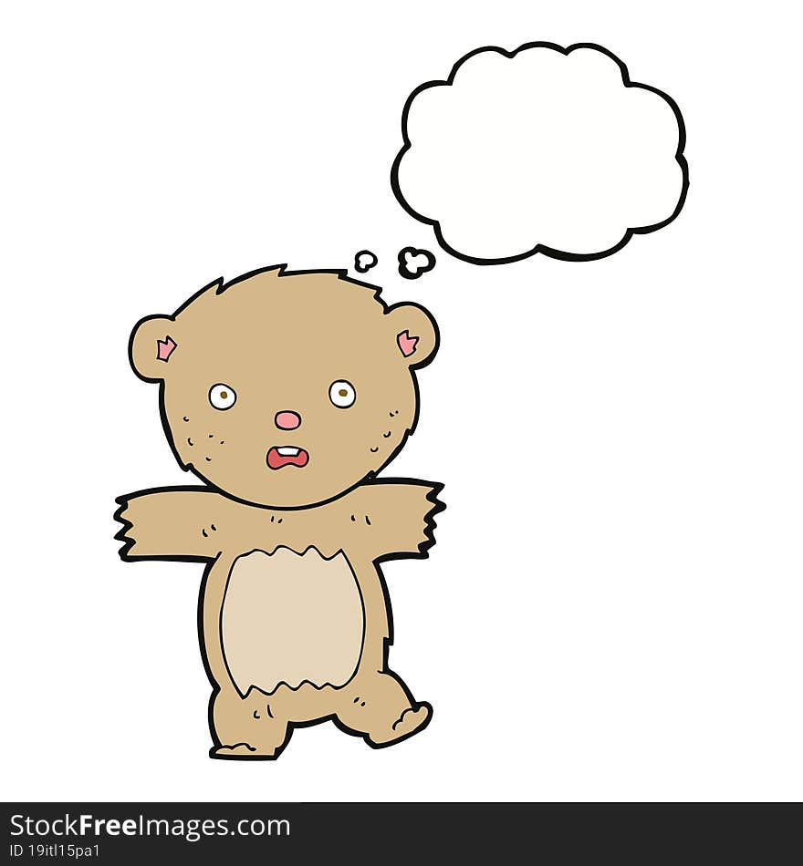 cartoon shocked teddy bear with thought bubble