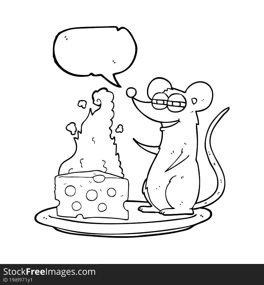 speech bubble cartoon mouse with cheese