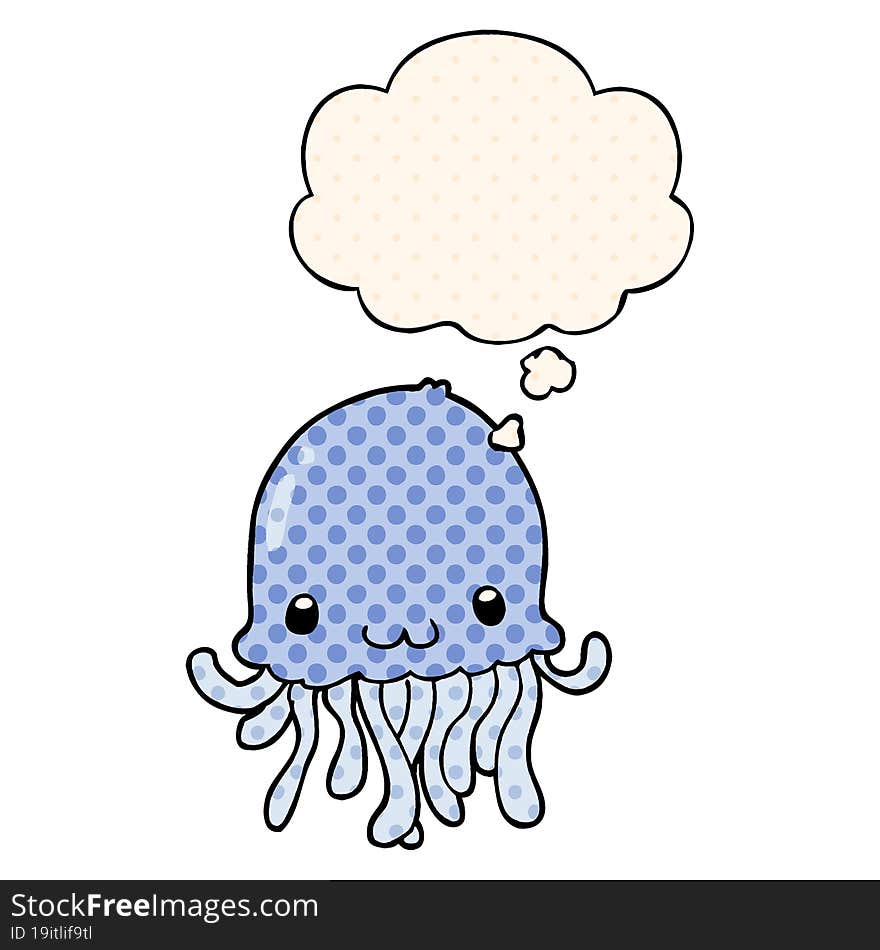 cartoon jellyfish and thought bubble in comic book style