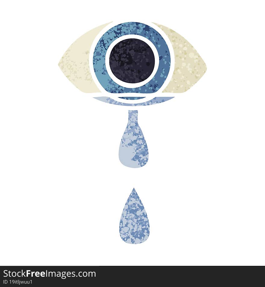 retro illustration style cartoon of a crying eye