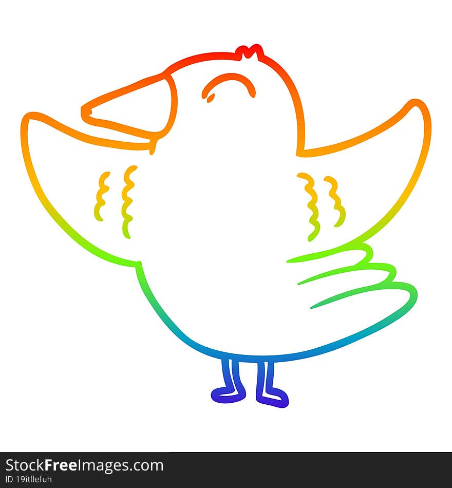 rainbow gradient line drawing cartoon bird spreading wings