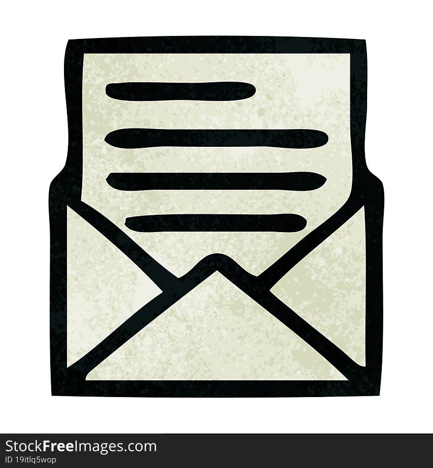 retro grunge texture cartoon of a letter and envelope