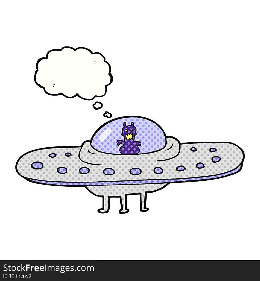 freehand drawn thought bubble cartoon flying saucer