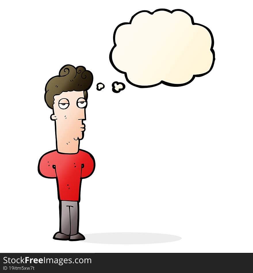 cartoon bored man with thought bubble