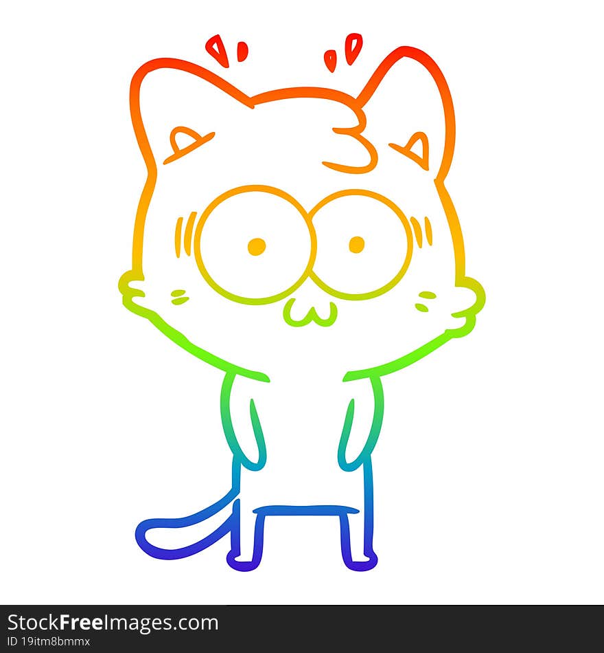 rainbow gradient line drawing cartoon surprised cat