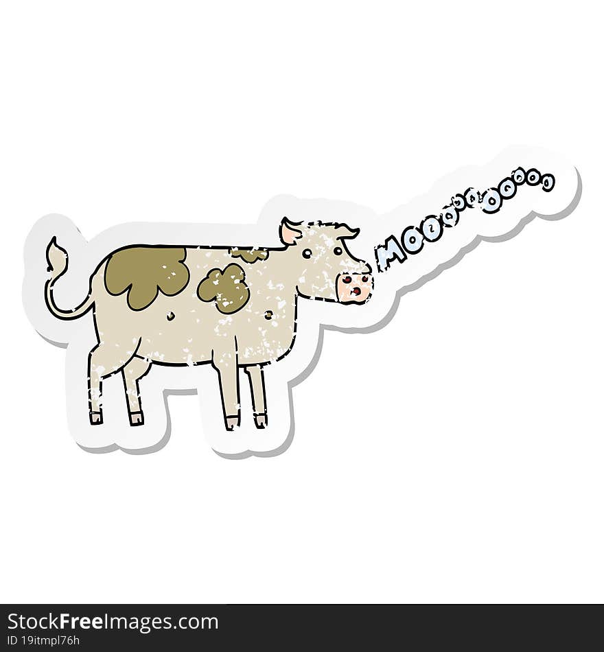 distressed sticker of a cartoon cow