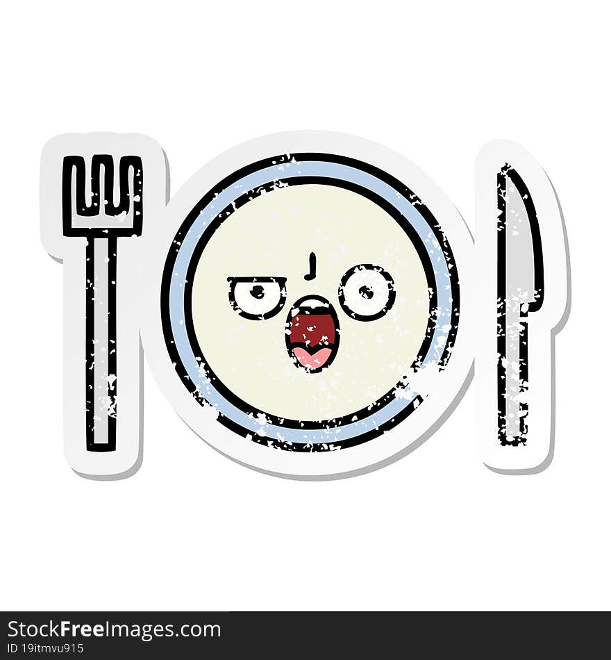 distressed sticker of a cute cartoon dinner plate