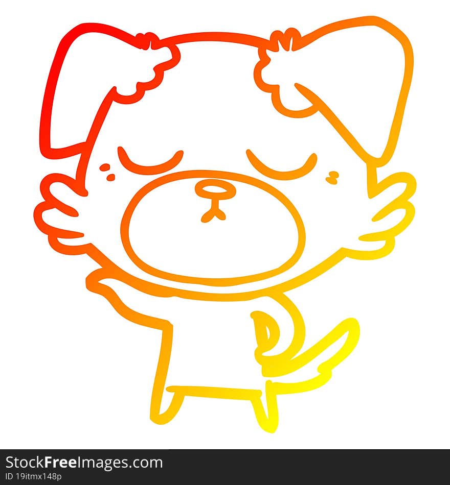 warm gradient line drawing of a cute cartoon dog